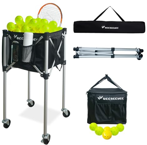 NEESEEYEE Canasta portátil para pelotas de tenis con ruedas, con capacidad para hasta 160 raquetball, pickleball, béisbol, bádminton