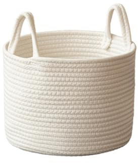 Beige Aufbewahrungskorb, Runder Baumwollseil-Aufbewahrungskorb, Korb für schmutzige Wäsche, Aufbewahrungsbox, Geeignet für Spielzeug, Decken, Schmutzige Kleidung, Kleinigkeiten, Snacks (Beige, S)