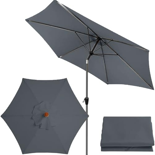 AIMENJOY Replacement Parasol Canopy, Replacement Parasol Cover 2M / 2.7M / 3M 6 Arms Replacement Parasol Fabric Cover for Garden Umbrella, Anti-ultraviolet, Waterproof (2.7M / 8.9Ft,Grey -1)