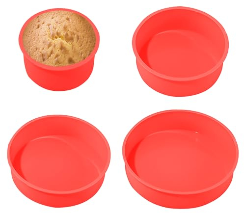 DAZZLUXE Lot de 4 moules à gâteau ronds en silicone - Moule à gâteau en silicone - Moule à gâteau antiadhésif - Convient pour la maison, le restaurant, la fête d'anniversaire