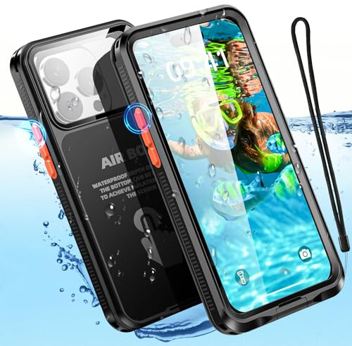 AICase Custodia Impermeabile per Telefono con Chiusura a Bottone per iPhone 6.7-12 Pro Max/13 14 15 Pro Max/14 Plus/15 Plus, Touchscreen Subacqueo per Spiaggia/Nuoto/Parco Acquatico/Snorkeling