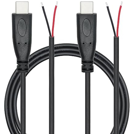 Riertostng 2Pcs USB C zu 2 Pin Bare Wire Open End Wire, 1M/3FT USB Typ C Stecker Pigtail Stromkabel 22AWG 5V/3A, für USB C Geräte Installiert oder Ersatz Reparatur DIY Kabel