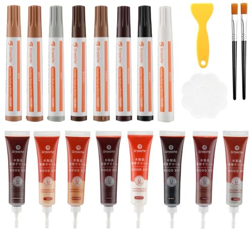 Laminat Reparaturset, 20 Stücke Möbel Reparaturse Reparatur, 8 Farben Holzspachtelmasse und Marker für Restaurierung von Holzmöbeln, Flecken, Kratzern, Böden, Tischen, Bettpfosten