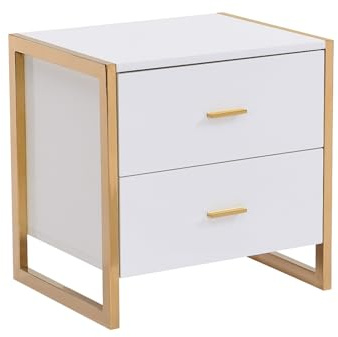 PASCAL MORABITO - Table de Chevet 2 tiroirs - MDF - Blanc laqué et doré - OMBRELIA de