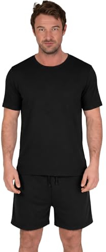 Light & Shade Men’s Loungewear Set T-Shirt & Shorts Cotton Pyjamas with Drawstring Waist Casual Nightwear Set (Black, XL)