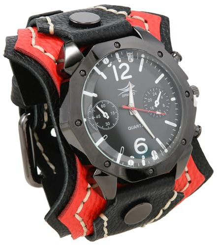 MINILUJIA Handmade Men Watches with Wax Rope Sewn Vintage Punk Hip-Hop Gothic Wide Genuine Soft Leather Cool Cuff Wristwatch Personalized Watch Square Bronze Dial