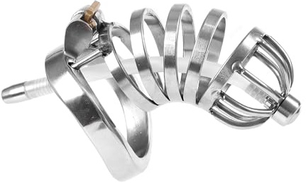 Steel Stainless Inverted Chastity Cage Male Cage with Urethral Catheter Chastity Device Chastity Lock Beginner Cage Male Metal Beginner Device Penis Ring to Prevent Erection Bondage for Men