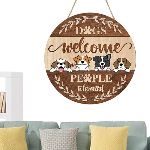 Dogs Welcome People Tolerated Door Sign | Welcome Animal Sign for Front Door,Funny Welcome Front Door Dog Pet Sign, Dogs Welcome People Tolerated Sign for Dog Lovers Housewarming