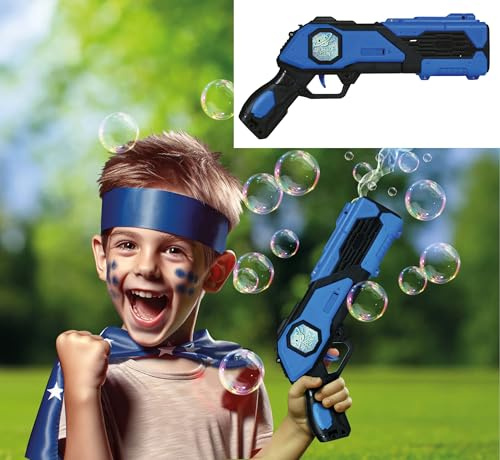 FIESTAS GUIRCA | Seifenblasenpistole mit Batteriebetrieb und Tank (33 cm) – Kostümzubehör für Karneval, Geburtstag, Mottoparty, Animation, Erwachsene Kinder – Blau Schwarz