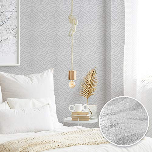 Wandschutzfolie Graue Zebrastreifen Klebefolie Wandtattoo Leicht zu Entfernen Möbelfolie Selbstklebende Tapete Wandtattoo Schlafzimmer Tapete Selbstklebend Wallpaper for Living Room 38x250cm/3 roll