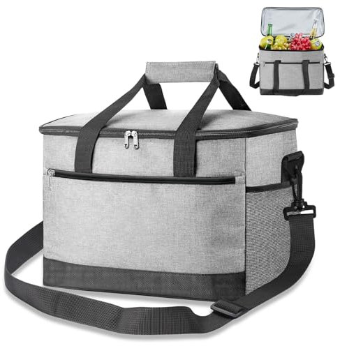 Beautyshow Cooler Bag, 30L Large Lunch Bag, Foldable Insulated Bags for Food Transport, Thermal Bags Soft Cooler for Camping, BBQ, Family Outdoor Activities, Grey