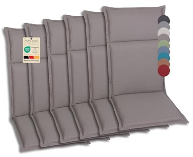 GO-DE Textil Bequeme und attraktive Polsterauflagen für Hochlehner-, Mittellehner- und Niederlehner-Gartenstühle (6er-Set, Uni Taupe, Hochlehner)