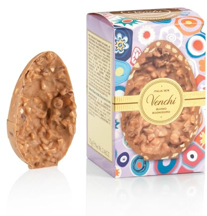 Venchi - Huevo de Chocolate Mignon, Sabor Gourmet Almendra Salada y Caramelo, 70 gr, Sin Gluten, Sin Sorpresa, Colección Pascua, Idea de Regalo