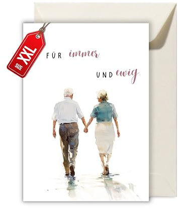 Jahrestag Hochzeit karte mit Umschlag - Geschenkkarte zum Hochzeutstag für altes Ehepaar Für immer und ewig Ehe Hand in Hand Glückwunschkarte Liebe Jubiläum (XXL DIN A4)