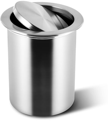 Consfly Countertop Built-in Kitchen Cabinet Trash Can 9L 304 Stainless Steel Trash Chute with Swing Lid