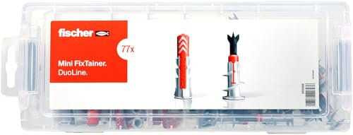 fischer Mini FixTainer DuoLine, set di 77 tasselli universali DuoPower e tasselli in cartongesso DuoBlade in una pratica scatola, set universale per applicazioni più comuni