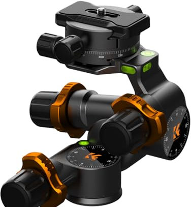 K&F Concept Geared Tripod Head, 360°Panoramic 3-Way Ballhead with Quick Release Plate, 6KG Load-bearing for Macro, Star Shooting, Commercial Photography