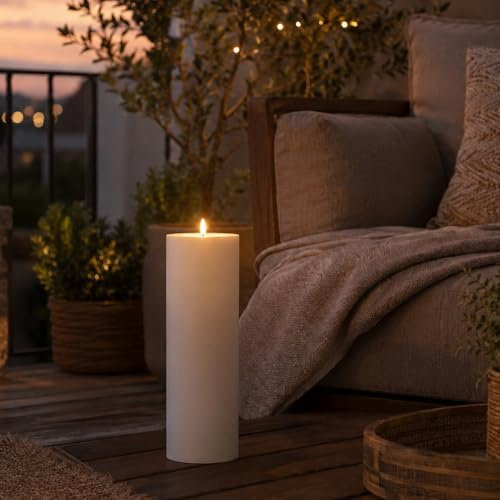 MARELIDA XXL LED Kerze Outdoorkerze Stumpenkerze Kunststoffkerze Timer Sensor weiß für Innen Außen (32,5cm Höhe)