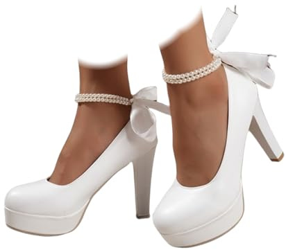 Mary Jane Escarpins à lanières pour Femme avec Talon - Élégantes - Escarpins de Danse - Perles chaîne - Chaussures de Costume Traditionnel Oktoberfest - Mode Brevet Cuir à Fond épais Pompes Femmes