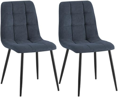 CLP 2er Set Esszimmerstuhl Tilde, Küchenstühle gepolstert mit gestepptem Bezug, Polsterstühle mit Metallgestell, bis 150 kg belastbar | Farbe blau Material Cord