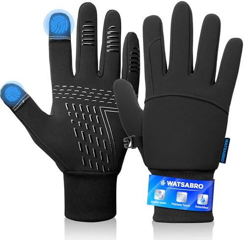 WATSABRO Fahrradhandschuhe Winter, Laufhandschuhe-Touchscreen mit Anti-Verlust Clip – Winddichte Sport Handschuhe für Herren & Damen zum Radfahren, Laufen und Outdoor-Aktivitäten - XL