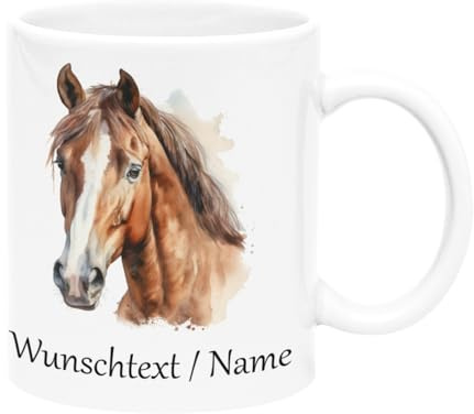 Tasse aus Keramik Pferde Motiv Kaffeetasse Teetasse Getränketasse Namenstasse Name Namen Tiere Pferd personalisiert Wunschname Wunschtext Becher Kaffeebecher Teebecher Spruchtasse Spruchbecher Kaffee