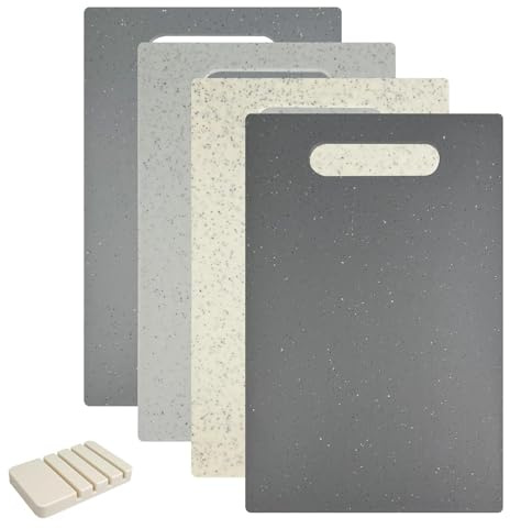 Ravytha 4 Stück Schneidebrett Kunststoff, Frühstücksbrettchen Kunststoff, Brettchen, Küchenbrett, Schneidebrett Set, Brettchen Spülmaschinenfest, Schneidematte Küche, Bretter Set Küche, mit Sockel