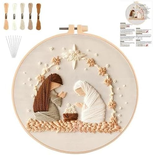 BellaBlend Krippenmotiv Stick-Set, Weihnachten Kreuzstich-Set, DIY Stick-Set für Erwachsene mit Muster, Baumwollfäden, Nadeln, Anleitung, 20 cm Rahmen, zur Dekoration von Zuhause (Krippe)