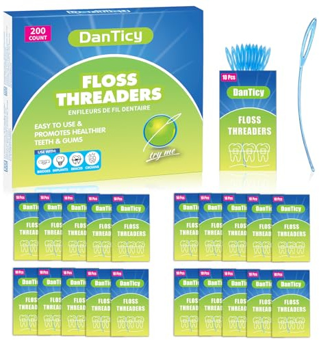 Bridge Lot de 20 paquets de 10 enfile-fils dentaires, boucles fermes et rigides pour appareils dentaires, ponts, implants, retenues, plaque orthodontique, aide à la soie dentaire, 20 paquets de 10
