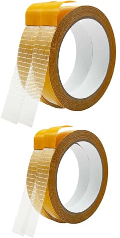 Biliant Cinta adhesiva de doble cara con 4 volúmenes, cinta de planchado para cortinas, cinta de dobladillo termoadhesiva, telas para coser, cinta adhesiva fuerte para alfombras, cortinas, ropa, cuero