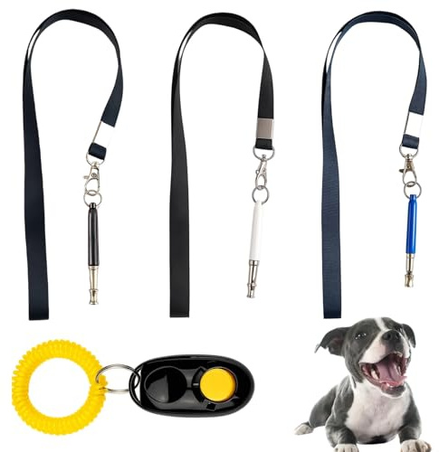 TioRacY 3 Stück Hundepfeife, Hundepfeifen Mit Seil Und 1 Clicker Mit Handschlaufe, Hundetraining, Rückruftraining für Hören Sie Auf Zu Bellen und Trainieren Sie Ihren Hund