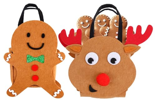 Weihnachts Leckerei Tüten 2 Stück Filz Wiederverwendbare | Weihnachts Filz Leckerei Tüten für Gebäck Kekse Lebensmittel Schokoladen Lutscher
