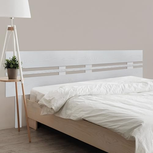 DHOME Kopfteil aus recyceltem MDF-Holz Horizontal breite Ausführung mit Füßen Palettenbett Beschläge inklusive (180cm Dual Horizontal Breite, Rustikales Weiß)