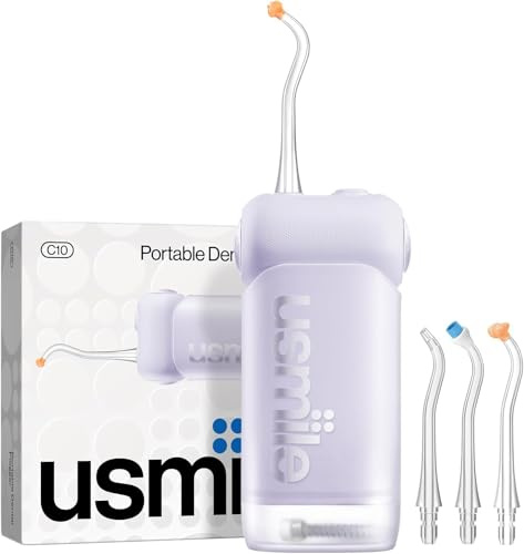 usmile C10 Portable Water Flosser for Travel – Mothers Day Gifts, 95-Day Battery, 4 Modes, 360° Nozzle, 180ml Tank, IPX7 Waterproof, Dentist-Recommended for Braces, Implants & Sensitive Gums(Purple)
