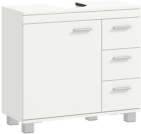 HOMCOM Waschbeckenunterschrank Unterschrank mit Schubladen Soft-Close Tür U-förmigen Ausschnitt Badezimmerschrank Waschtischunterschrank Badschrank für Badezimmer 70 x 30 x 64 cm Weiß