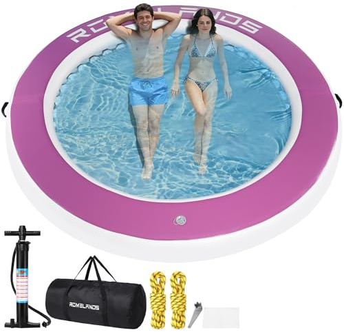 Inflatable Water Hammock Floating Dock, Round Float Ring for Summer Party, Heavy-Duty Raft Platform for Lakes Pools Oceans
