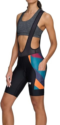 TCA Cuissard Vélo À Bretelles Femme Rembourré – Cuissard Cyclisme avec Poches Latérales – Tissu Séchage Rapide Route, Gravel & VTT - Orange Graphic, S