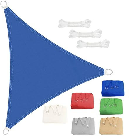 ESOYAWE Vela Ombreggiante Triangolare 2x2x2 5x5x5m Telo Ombreggiante Impermeabile E Protezione UV,in 420D Tessuto di Poliestere,Resistente allo Strappo, Tenda da Sole Esterno Giardino(Blue,2x2x2m)
