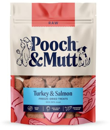 Pooch & Mutt - Freeze Dried Treats, Turkey & Salmon Dog Treats, 1x40g | Training Treats, Food Topper, Grain Free, High Value Reward, Irresistible Flavour