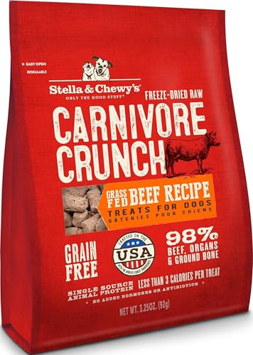 Stella & Chewy's Dolcetti per cani con ricetta di manzo crudo liofilizzato al carnivoro Crunch erba - 3,5 once Borsa