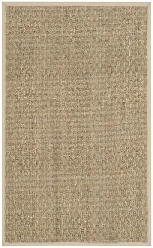 SAFAVIEH Alfombra De Fibra Natural Sala de Estar, Comedor, Dormitorio - Natural Fiber Collection, Pelo Corto, Natural y Marrón, 61 X 91 cm