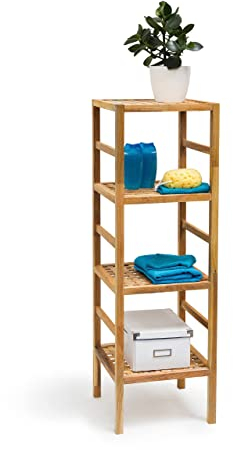 Relaxdays Badregal Holz verschiedene Größen 3-5 Ablagen Standregal aus Walnuss geölt Holzregal für natürlichen skandinavischen Stil 3,4 & 5 stöckig aus Massivholz für Bad, Küche, Flur, Sauna, braun