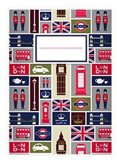 Kartenkaufrausch 16 Trendige London DIN A5 Schulhefte, Schreibhefte mit englischen Symbolen auf Olive grün Lineatur 6 (blanko Heft)