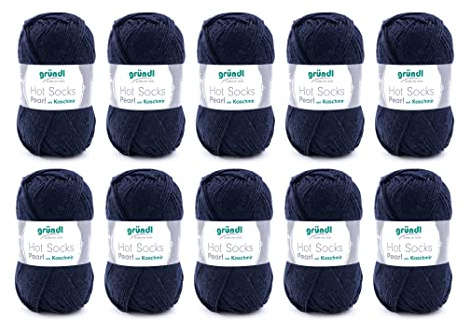 Gründl Hot Socks Pearl uni Strickwolle 10 x 50 g, Marine | kuschelig weiche Sockenwolle aus 75 % Merinowolle 20 % Polyamid, 5 % Kaschmir 200 m, Nadelstärke: 2,5 - 3