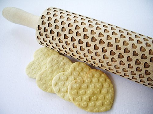Nudelholz mit KLEINE HERZEN für Gebäck. Gravierte Nudelholz mit Muster von Algis Crafts