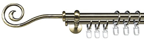 JalousieCrew Gardinenstange mit Endstück Spirale zweiläufig Stilgarnitur Vorhangstange Farbe schwarz Messing - 2 - läufig - Länge 120-240 cm (120 cm)