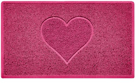 Nicoman Heart Shape Embossed Entrance Door Mat Non Slip Dirt Trapper PVC Spaghetti Mat with Rubber Base, Jet Washable Quick Drying Doormat Indoor or Outdoor - (Medium, Pink, 75 x 44cm)