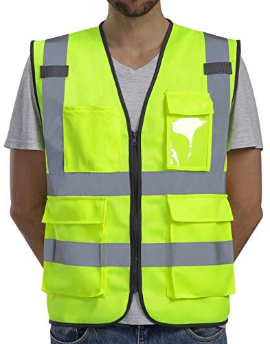Dib Safety Reflective Vest ANSI Class 2, High Visibility Vest with Pockets and Zipper, Hi Vis Yellow XL