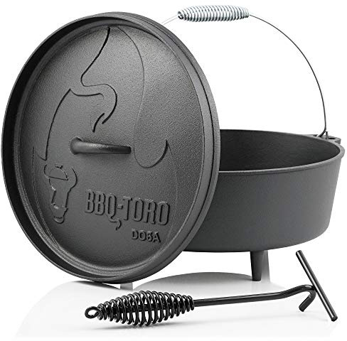 BBQ-Toro Dutch oven Alpha Series | 5.5 L | Cooking pot with feet | Preseasoned | Cast iron cooking pot | Roasting pan with lid lifter | Braising Dutch oven | Camping pot | Fire pot with lid