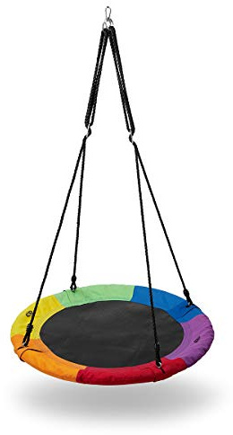 Nils Nest Swing 90 cm robust trädgårdsgunga maximal belastning 150 kg gunga för barn och vuxna väderbeständig gunga utomhus, färgglad